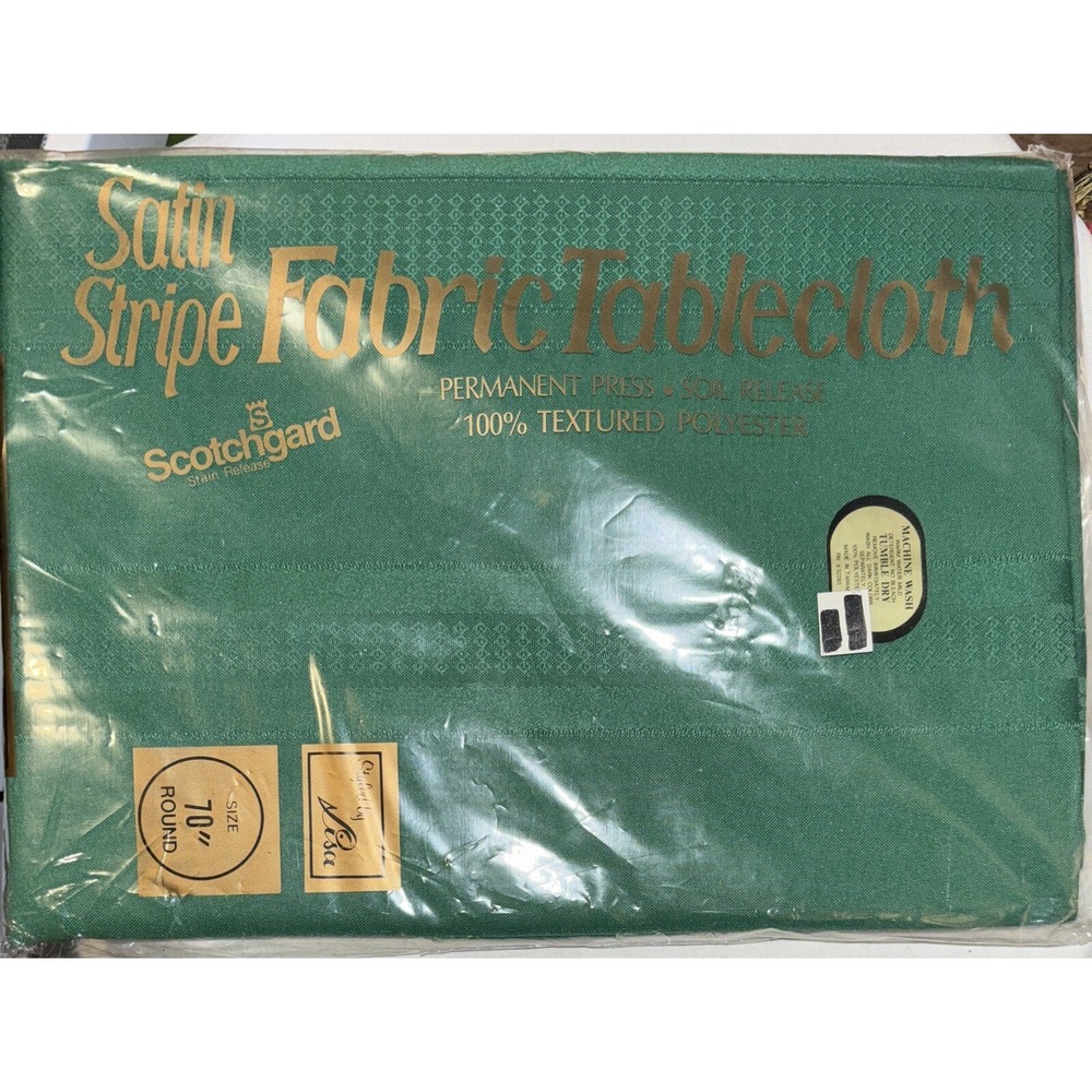 Elrene Satin‎ Stripe Fabric Green Tablecloth Diana No 5350 70" Round